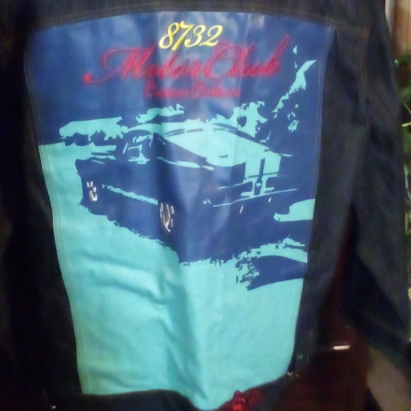 8732 Motor Club (Young Jeezy) Raw Denim Embroidered Hip Hop Jacket Men 2XL Blue - Picture 11 of 16